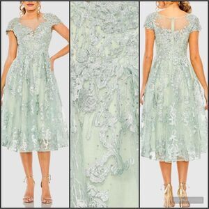MAC DUGGAL 20978 Green Embroidered Cap Sleeve A Line Dress